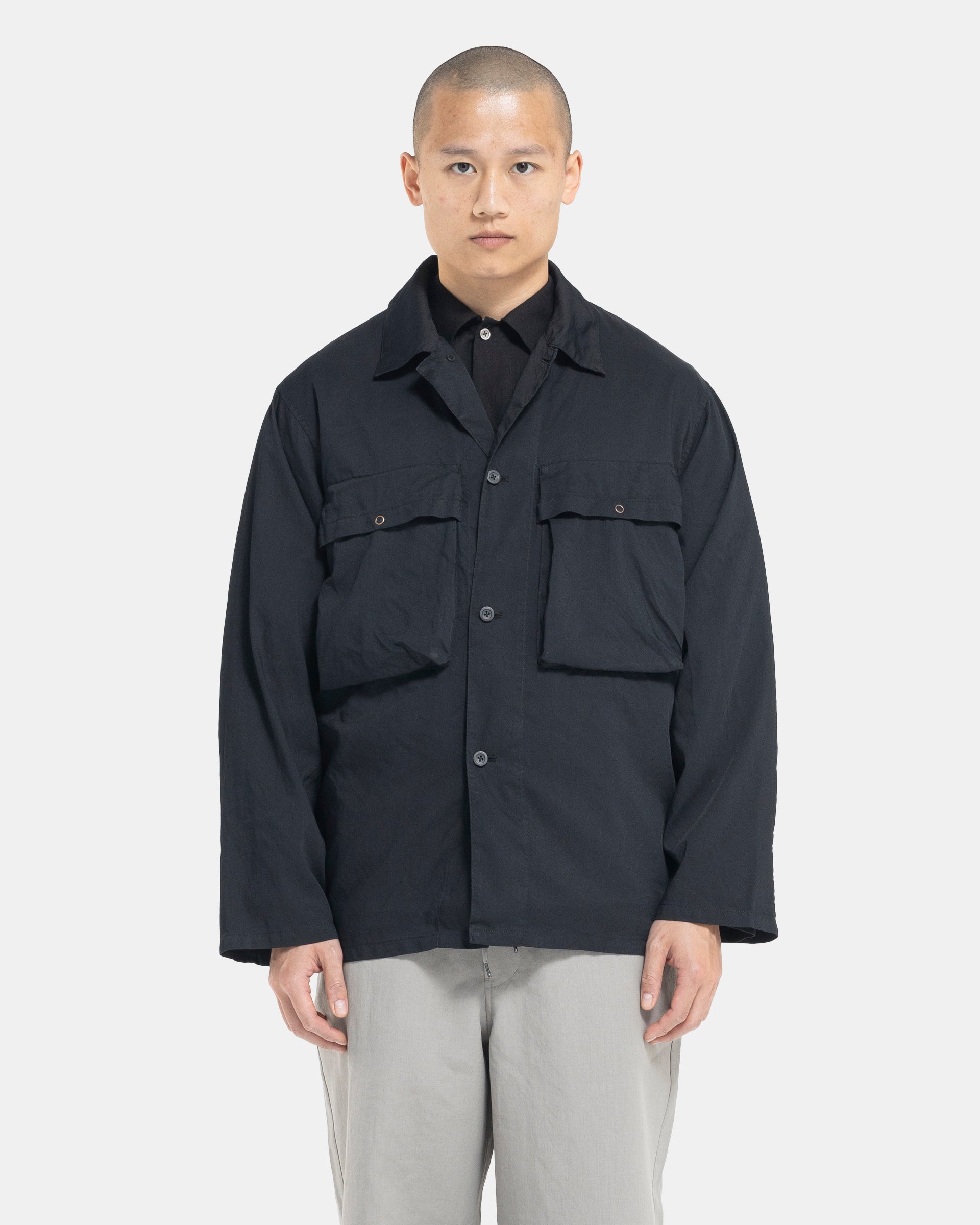 Still By Hand Garment-dye Shirt Jacket - Black Navy | Garmentory