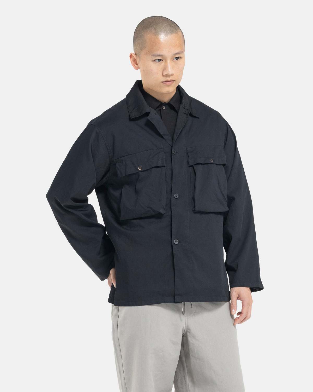 Still By Hand Garment-dye Shirt Jacket - Black Navy | Garmentory