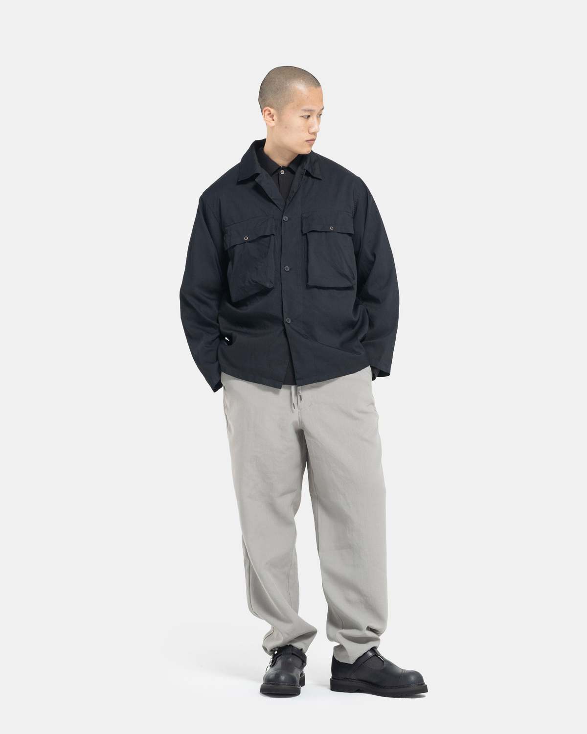 Still By Hand Garment-dye Shirt Jacket - Black Navy | Garmentory
