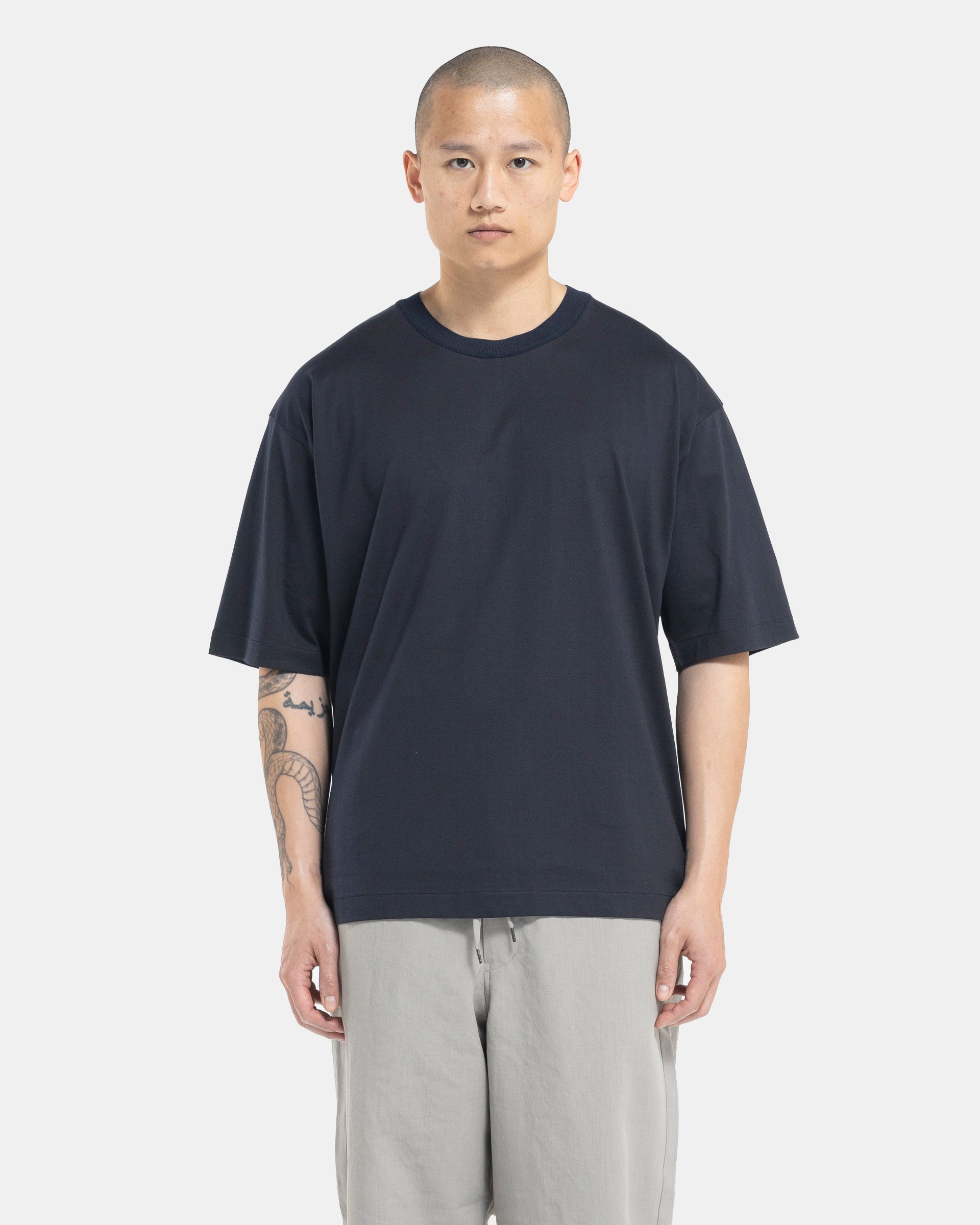 Still By Hand Knitted Rib T-Shirt - Black Navy | Garmentory