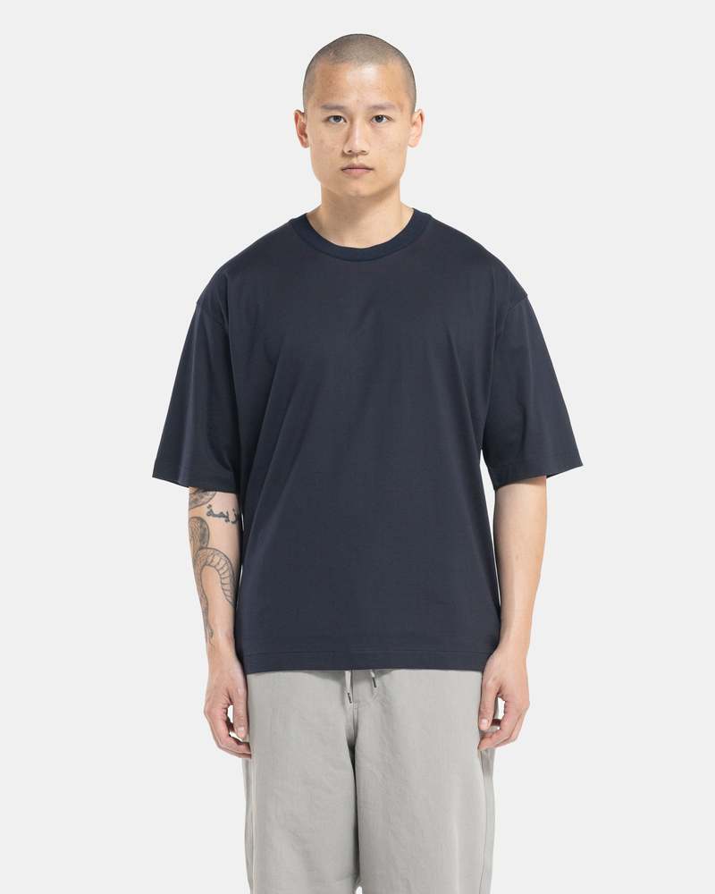 Still By Hand Knitted Rib T-Shirt - Black Navy | Garmentory