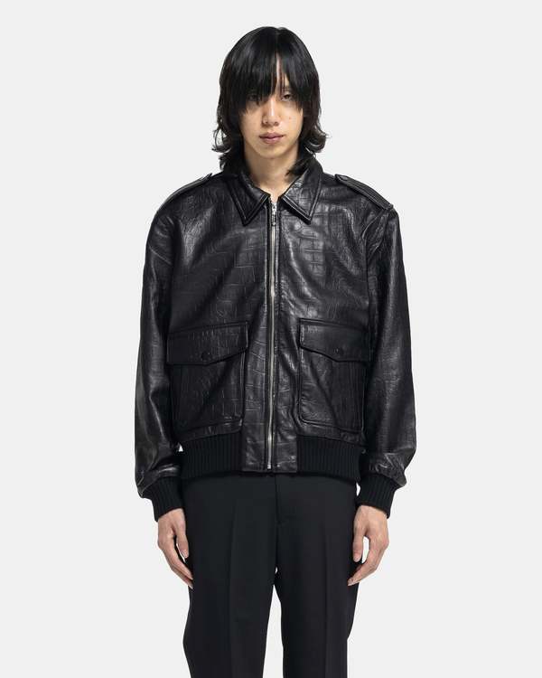 Ernest W. Baker Leather 80's Bomber - Black Crocodile | Garmentory
