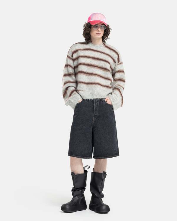Acne Studios Mohair Blend Stripe Jumper - Grey Melange/Burgundy