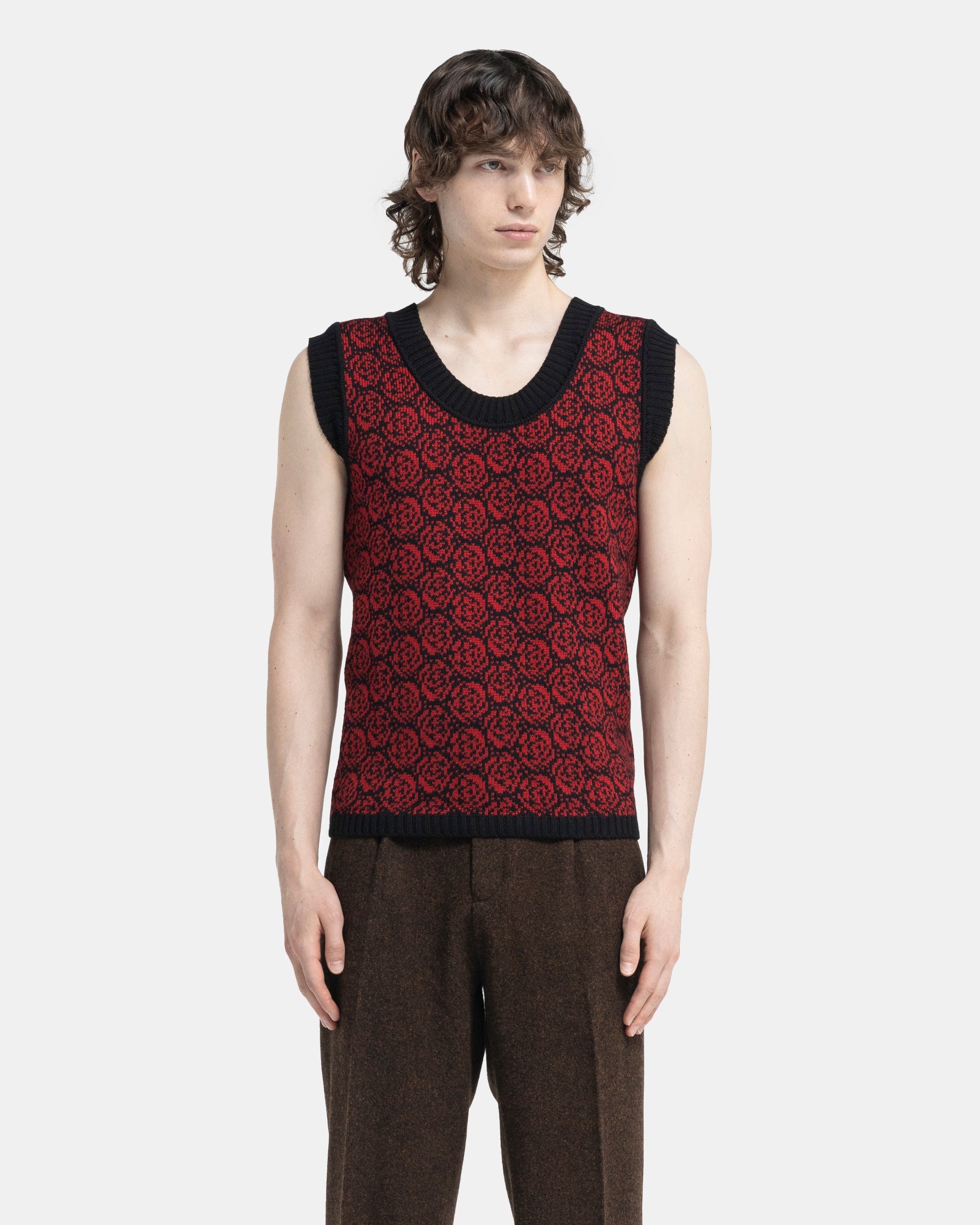 Ernest W. Baker Rose Jacquard Tank Top - Black/Red | Garmentory