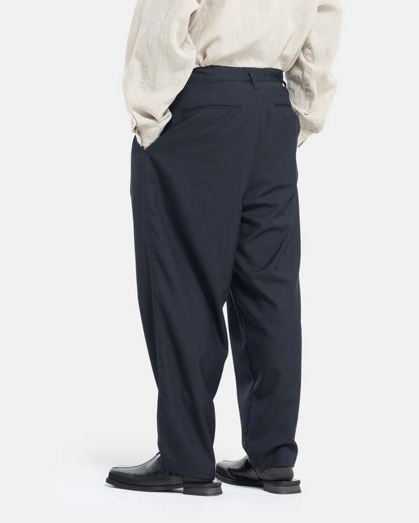 Still By Hand Summer Wool Wide Pants - Black Navy | Garmentory