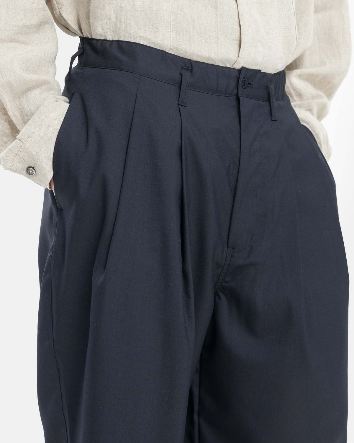 Still By Hand Summer Wool Wide Pants - Black Navy | Garmentory
