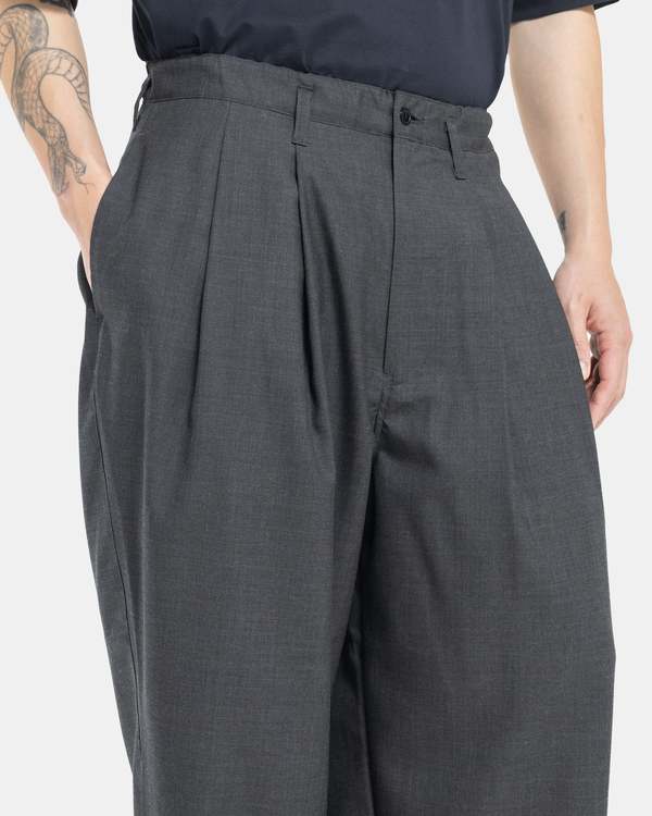 Still By Hand Summer Wool Wide Pants - Charcoal | Garmentory