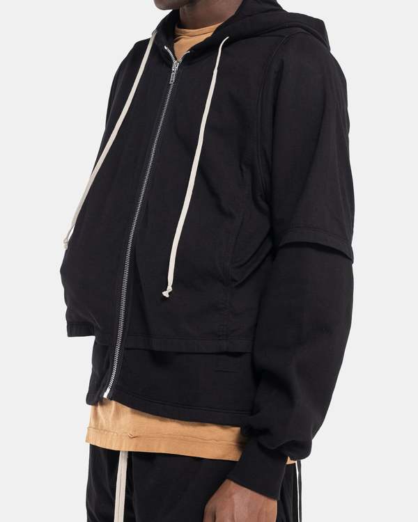 Rick Owens Zipped Hustler Hoodie - Black | Garmentory