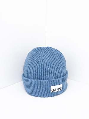 Ganni Light Structured Rib Knit Beanie - Dusty Blue 766  display picture 1