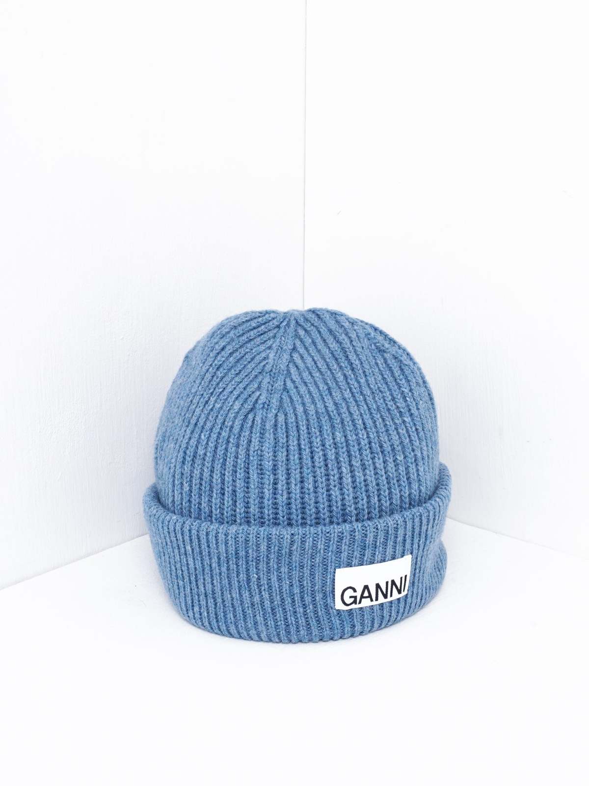 Ganni Light Structured Rib Knit Beanie - Dusty Blue 766 | Garmentory