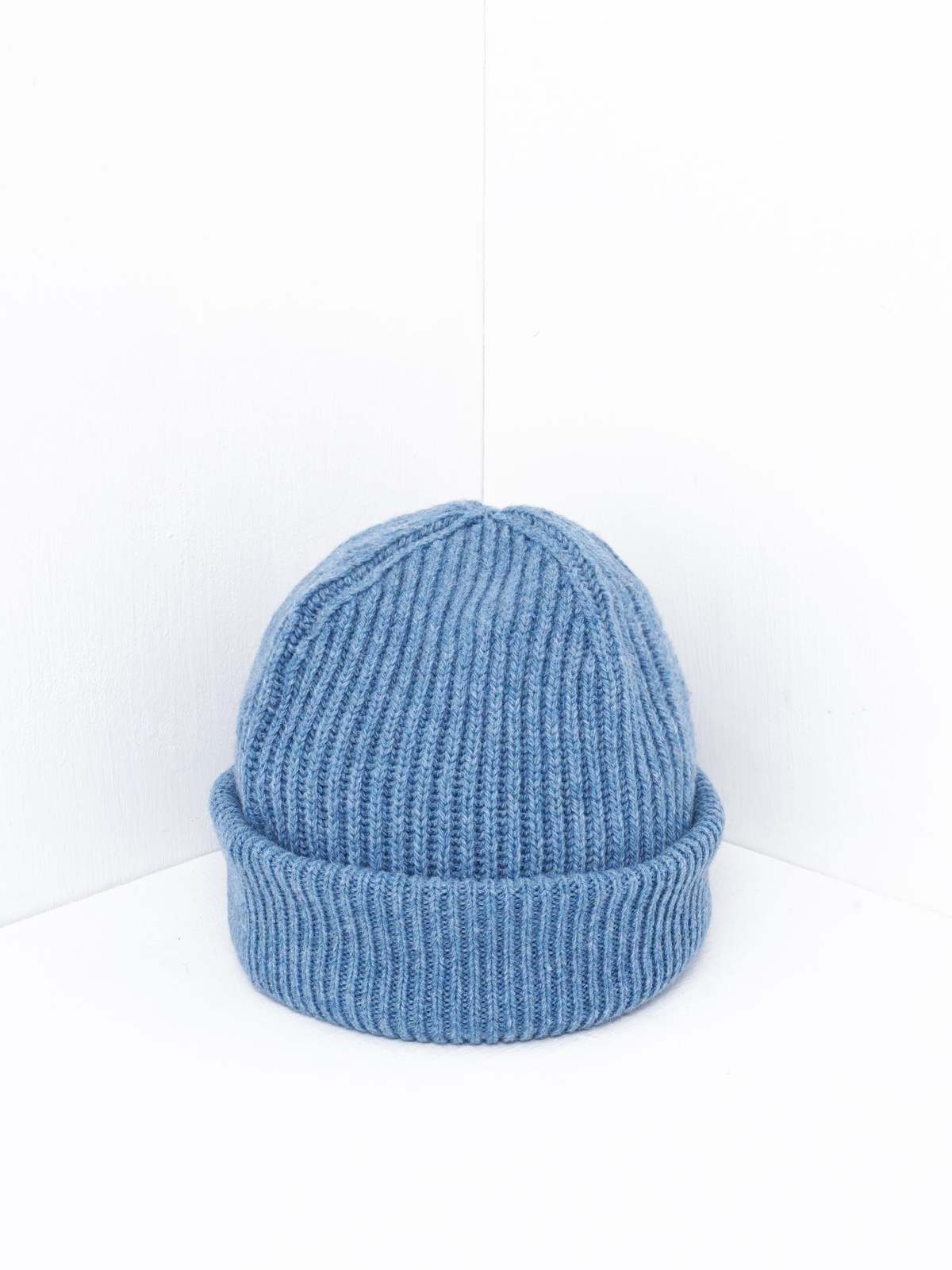 Ganni Light Blue Ribbed Cuff Beanie with Logo Patch Oversized Wool Rib Knit Beanie | GANNI US main image 3
