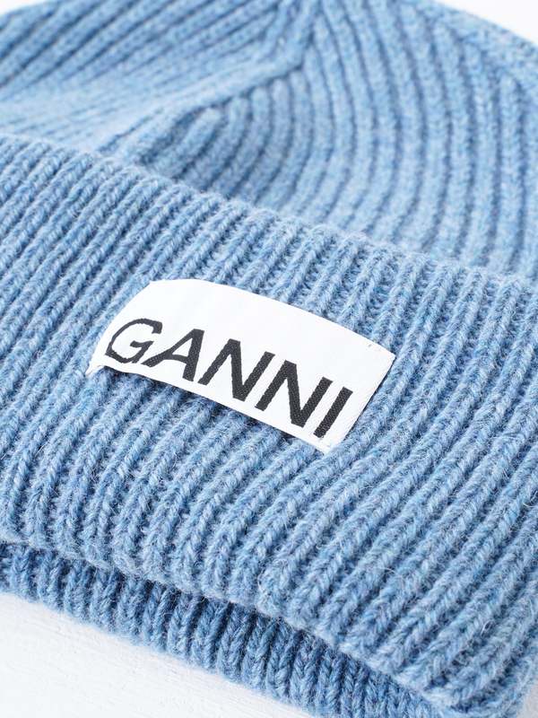 Ganni Light Structured Rib Knit Beanie - Dusty Blue 766 | Garmentory