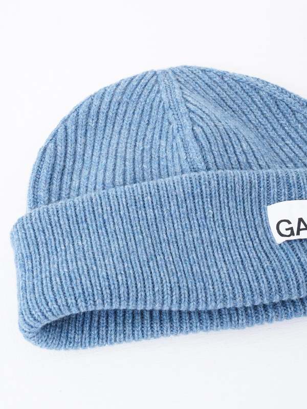 Ganni Light Structured Rib Knit Beanie - Dusty Blue 766 | Garmentory