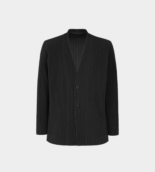 ジャケット・アウター ISSEY MIYAKE collarless jacket 92AW BLK Issey Miyake Pleated Collarless Jacket - Black | Garmentory