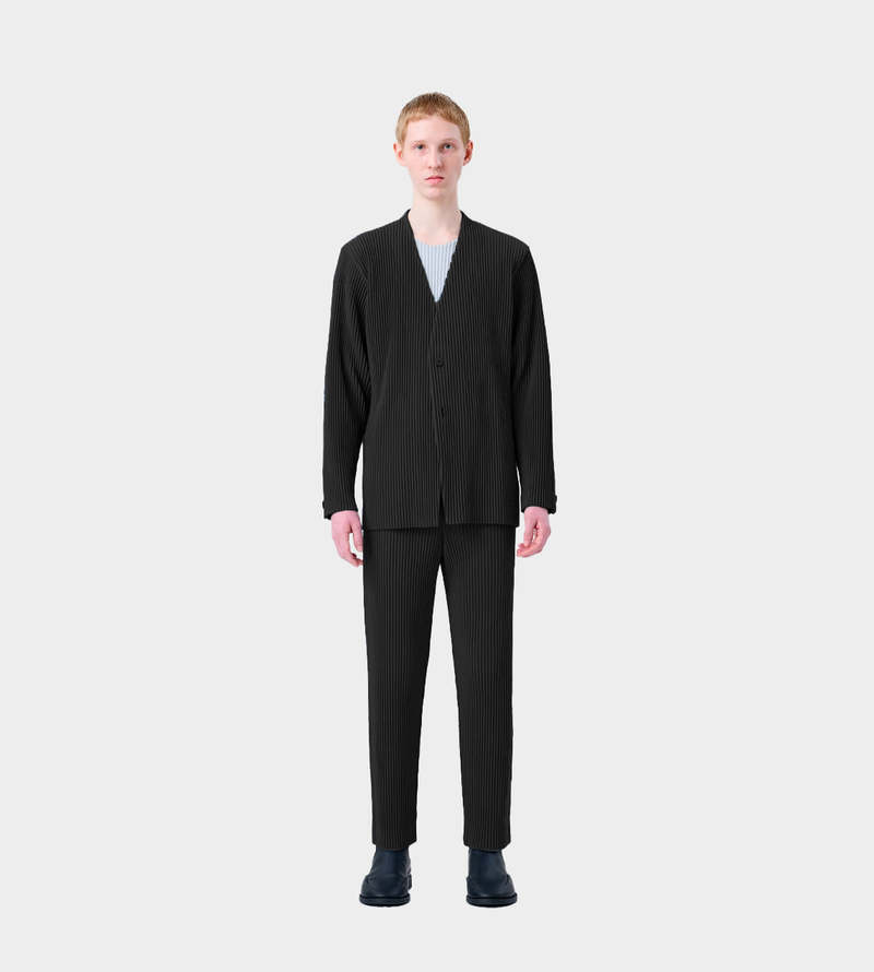 Issey Miyake Pleated Collarless Jacket - Black | Garmentory