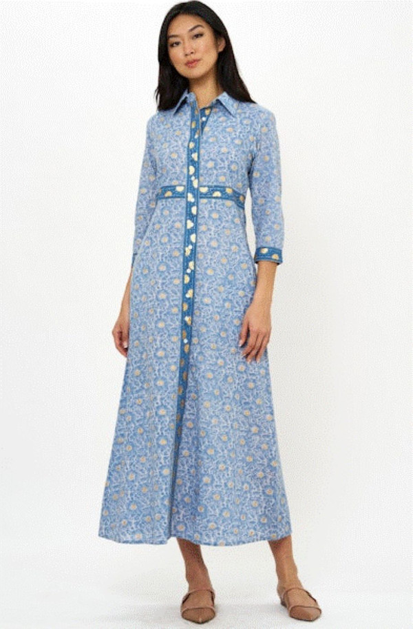 knee length dresses for ladies Shirt Dress Maxi in Ivy Cobalt by Oliphant