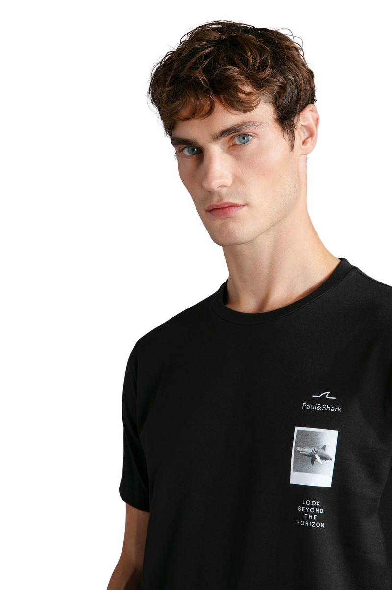 Tシャツ・カットソー PAUL  SHARK Men T Shirts C0P1239 11G BLACK Paul And Shark Logo T Shirt Black | Mainline Menswear United