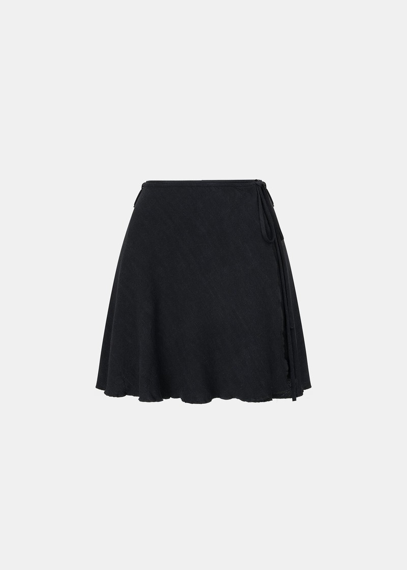 【BOHEMSEO】 PANEL TIED SKIRT, BLACK Yuwull Women's Ruffle Skirts Boho Wrap Side Tie Knot Split