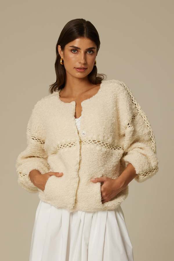 Santicler Irina Furry Cardigan Jacket - Cream
