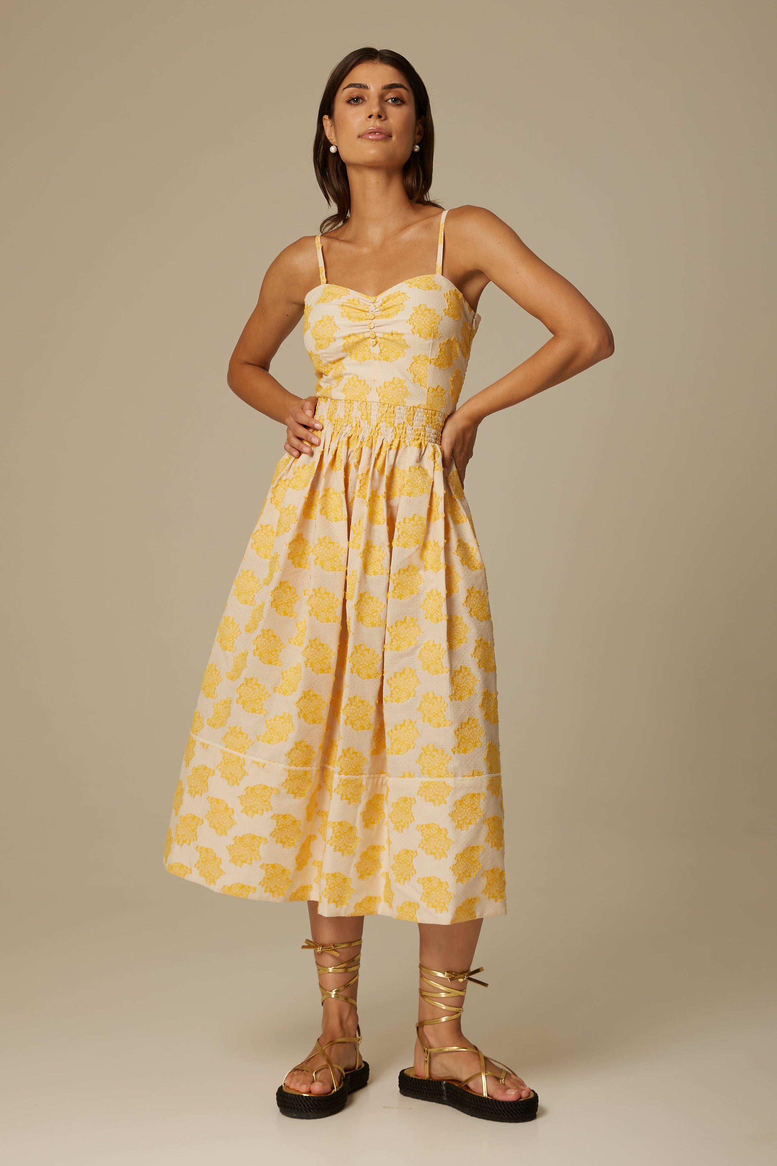 Santicler MIRIA STRAPPY COTTON DRESS YELLOW FLORAL