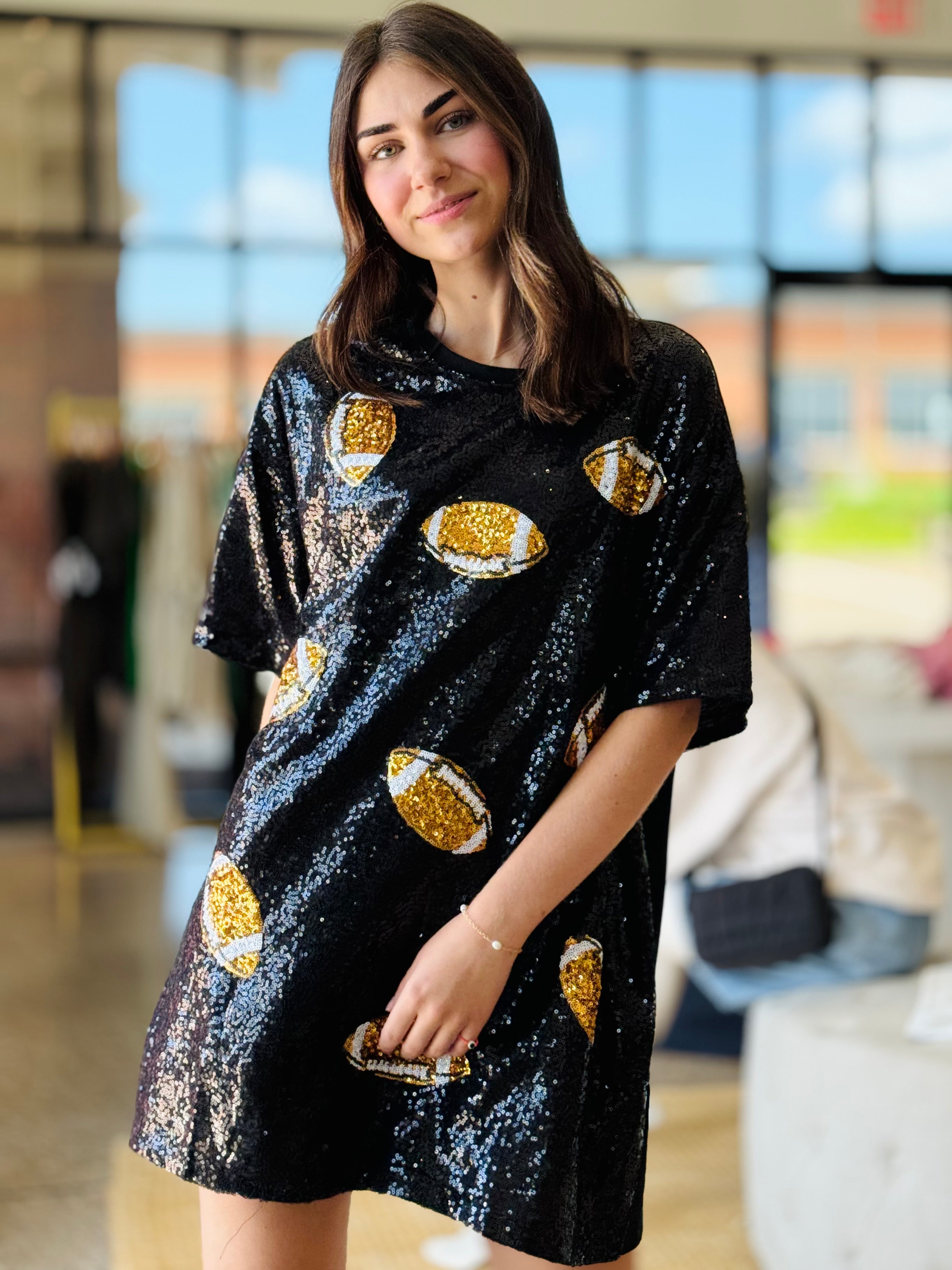 Catherine's Game Day Game Day Sequin T-Shirt Dress - black | Garmentory