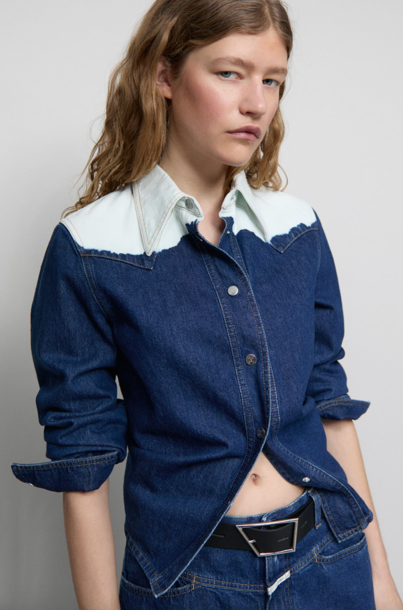 Closed Denim Western Bleached Button Down Shirt - Mid Blue