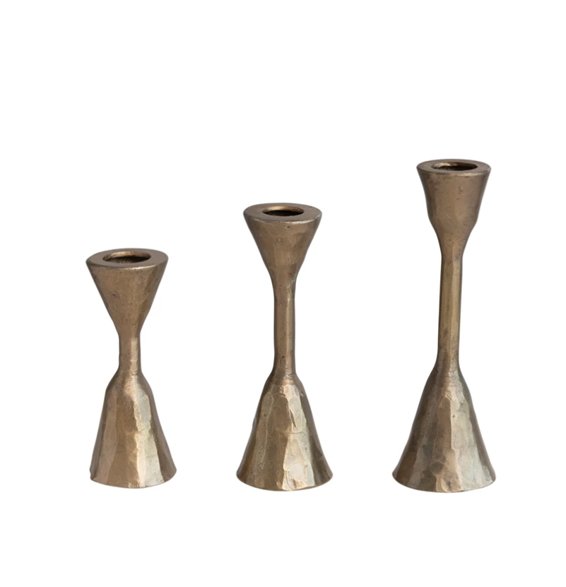 Creative Co-Op Hand-Forged Iron Taper Holders - Antique Brass Finish ...