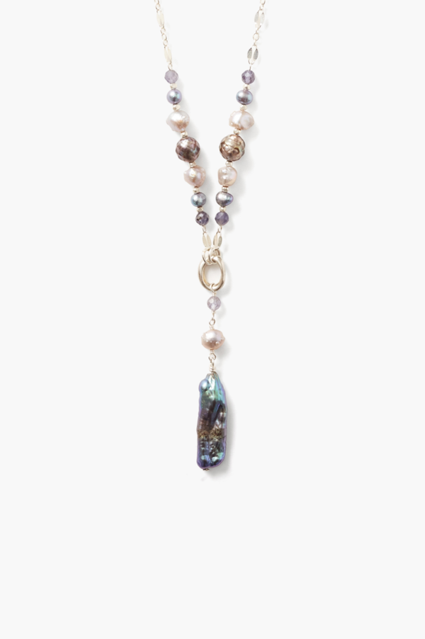 Chan Luu Long Grey Pearl & Iolite Necklace