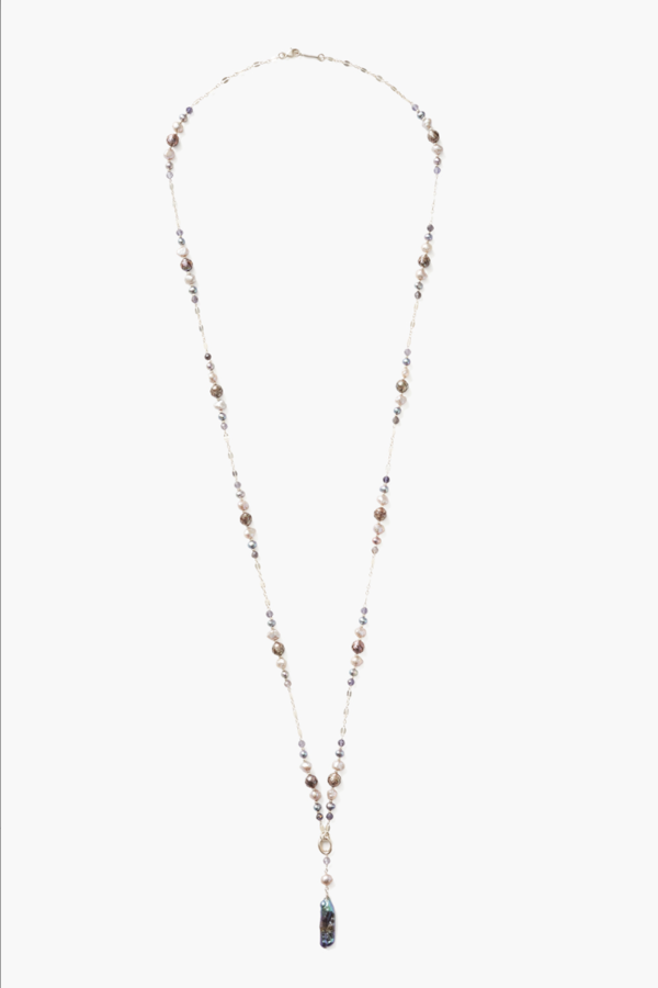 Chan Luu Long Grey Pearl & Iolite Necklace