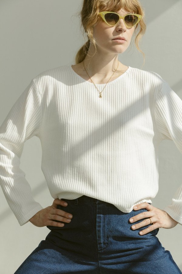 Carleen Boatneck Long Sleeve - White Thermal