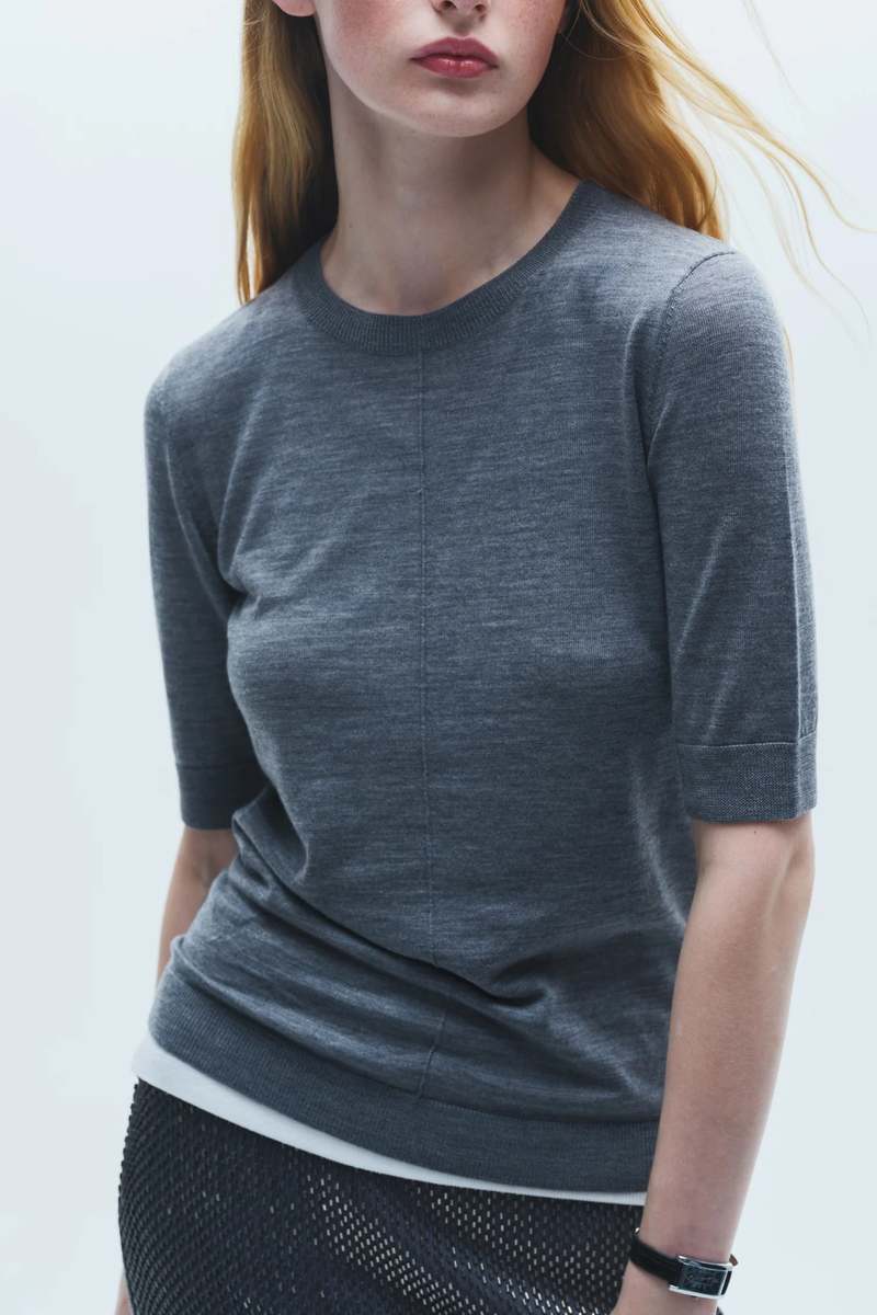 Saint Art New York Lucia Short Sleeve Sweater - Heather Grey Saint Art New York Lucia Short Sleeve Sweater - Heather Grey