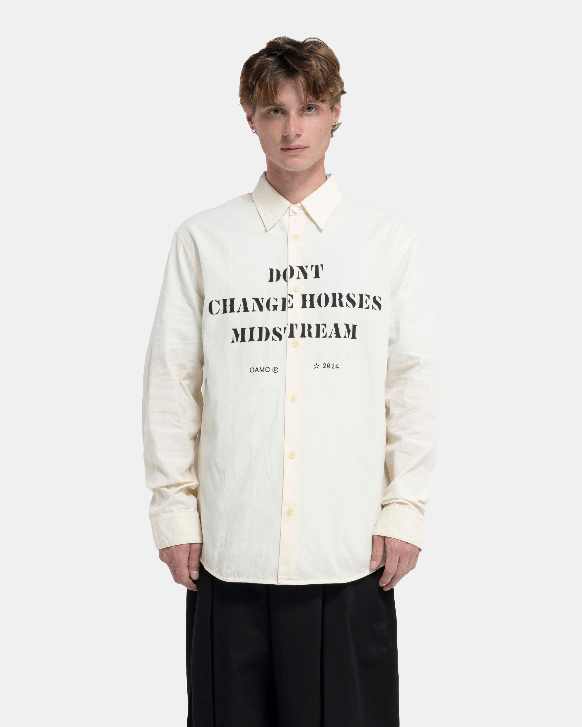 ★OAMC★ Supply Man to Man White 23E28OAJ32NYL00790100 23E28 OAMC Mark Shirt - Print/Natural White | Garmentory