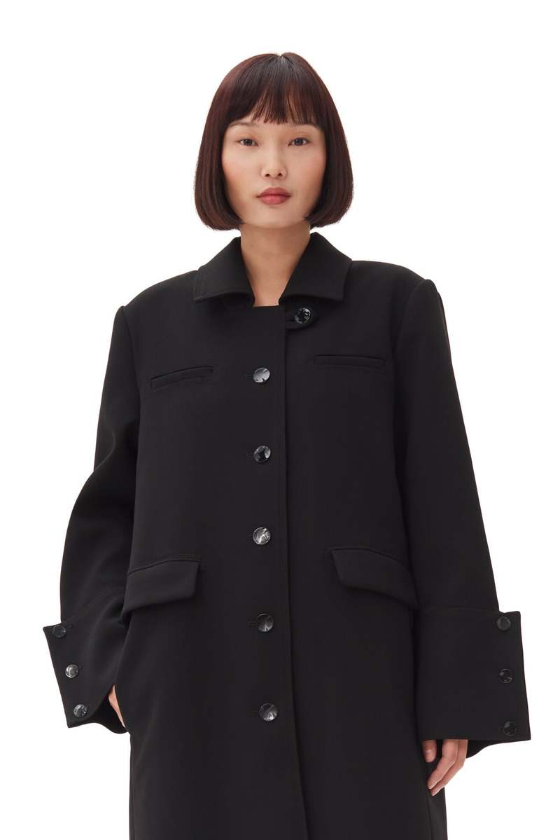 Ganni Bonded Crepe Coat - Black | Garmentory