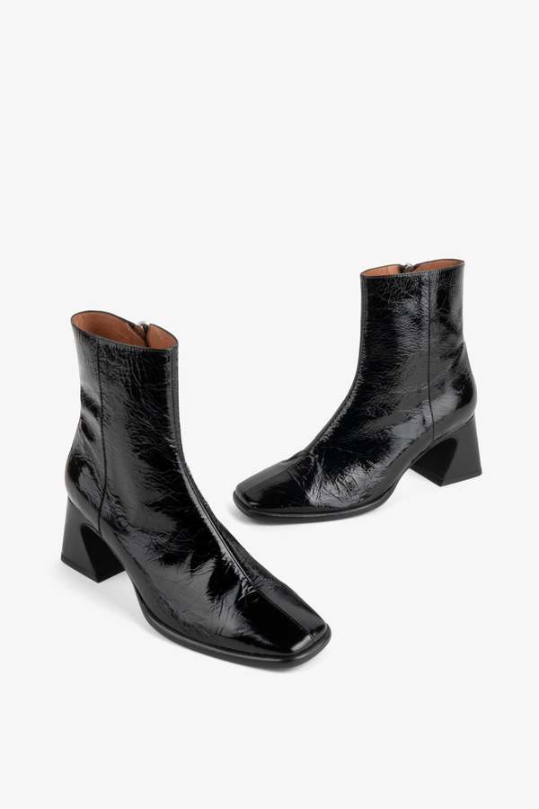 "INTENTIONALLY __________." TAFFY PATENT LEATHER HEELED BOOT - OLIVE/WHISKEY/BLACK "INTENTIONALLY __________." TAFFY PATENT LEATHER HEELED BOOT - OLIVE/WHISKEY/BLACK