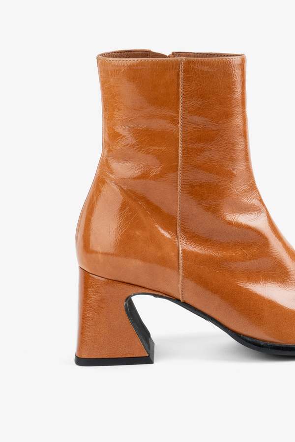 "INTENTIONALLY __________." TAFFY PATENT LEATHER HEELED BOOT - OLIVE/WHISKEY/BLACK "INTENTIONALLY __________." TAFFY PATENT LEATHER HEELED BOOT - OLIVE/WHISKEY/BLACK