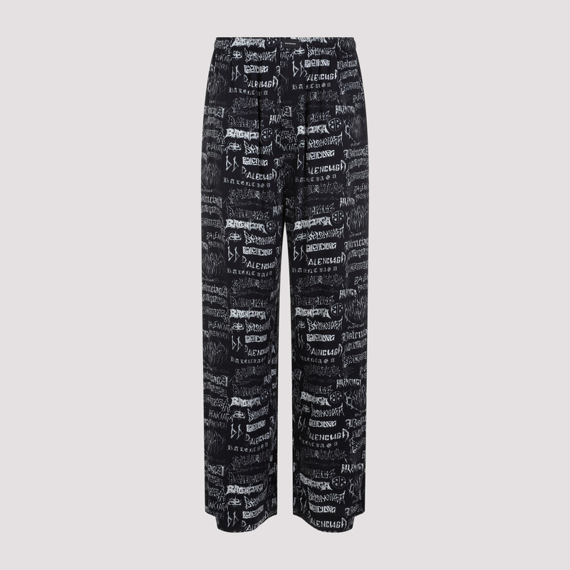 パンツ Balenciaga Printed Viscose Pyjama Pant Balenciaga Pyjama Pant in Light Beige & Black | FWRD