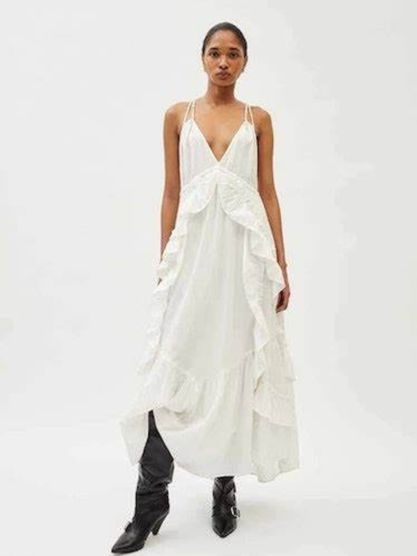 Maria Cher Gleam Maxi Dress - White/Gold Lurex | Garmentory
