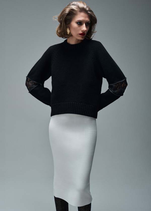 Santicler Val Cashmere Blend Pullover with Lace Inserts - Black