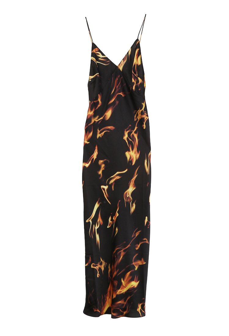 black dress with flames Delia's Fire Print Mesh Maxi Dress main image 0