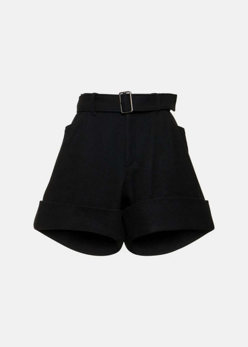 Yohji Yamamoto Belted Flannel Cuffed Short Pants - Black | Garmentory