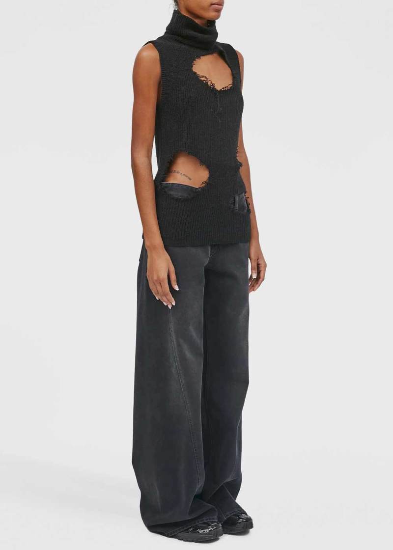 MM6 Maison Margiela Distressed Sleeveless Jumper - Black