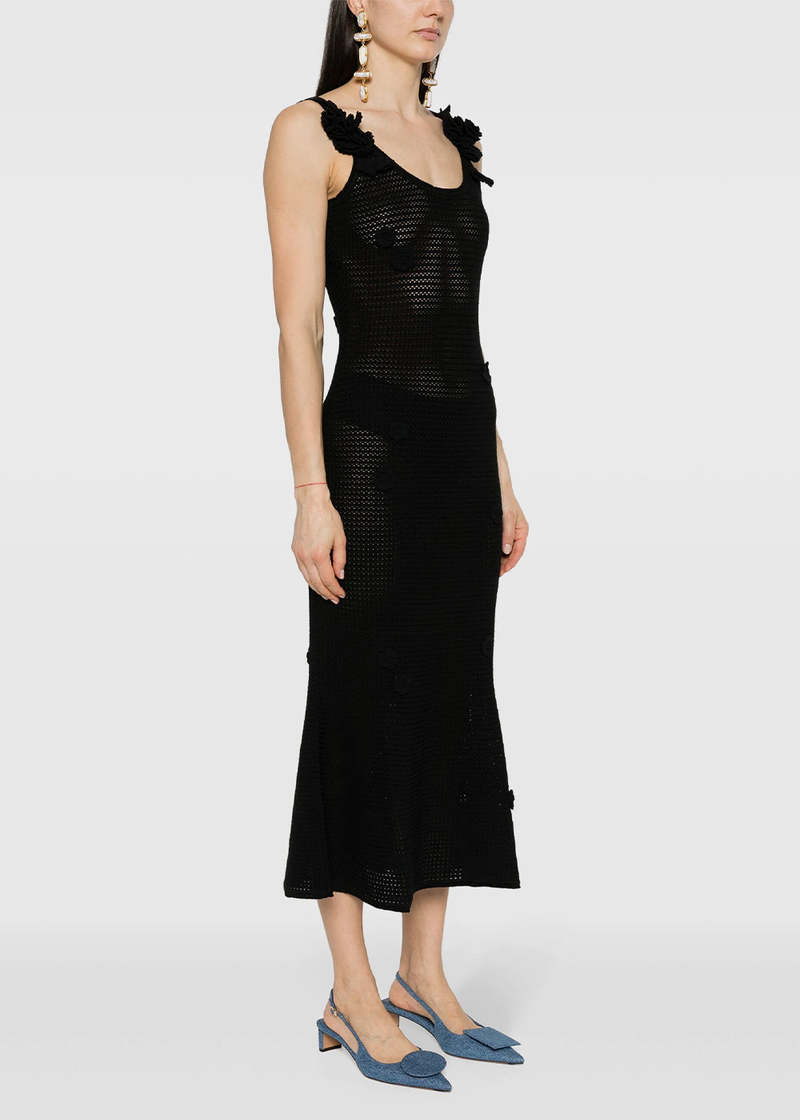 Self-Portrait Floral-appliqué Dress - Black | Garmentory