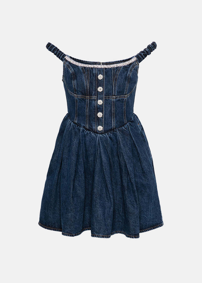 ワンピース SELF PORTRAIT Denim short dress BLUE Denim Strappy Mini Dress – self-portrait-US