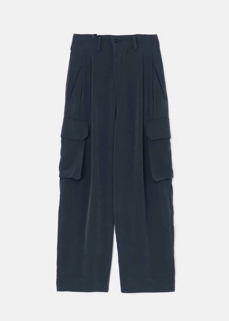 Y's Pleated High-Waisted Cargo Trousers - Blue/Grey