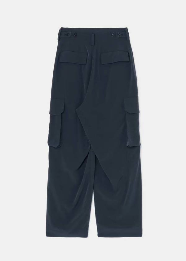 Y's Pleated High-Waisted Cargo Trousers - Blue/Grey