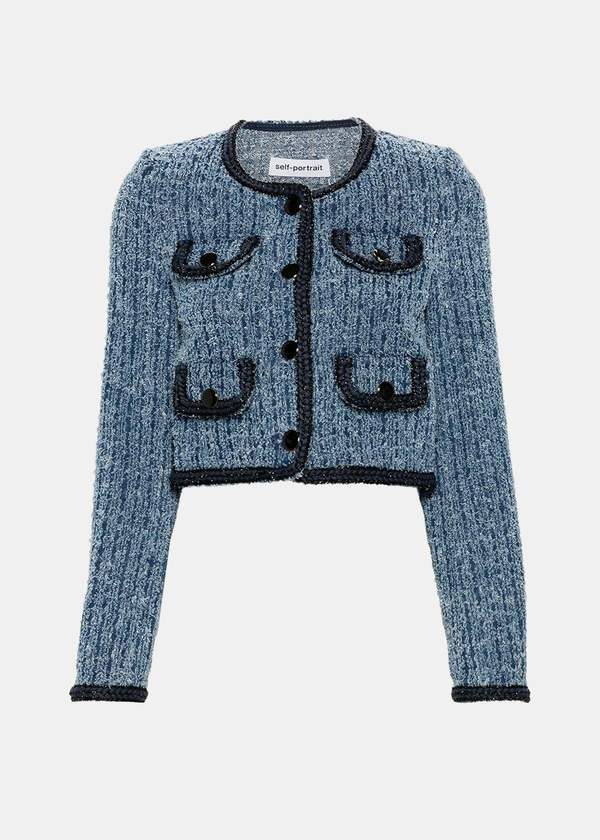 Self-Portrait Textured Denim Jacket - Blue | Garmentory