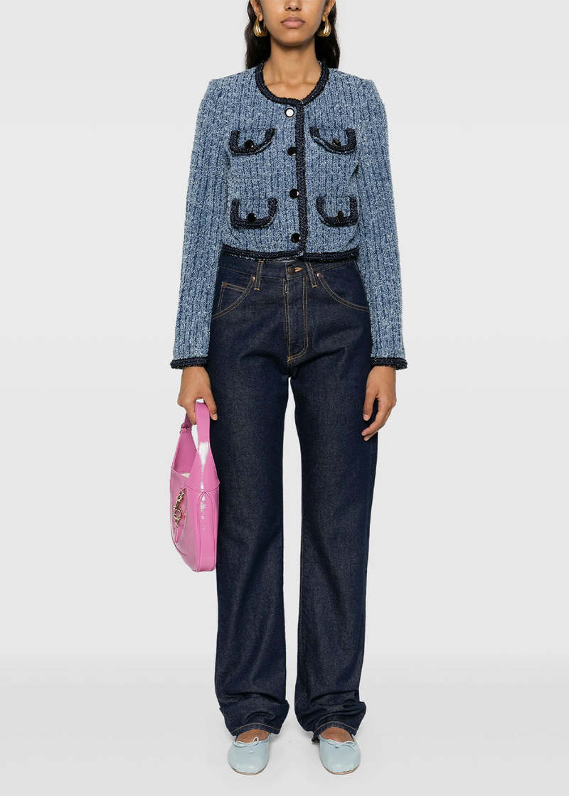 Self-Portrait Textured Denim Jacket - Blue | Garmentory