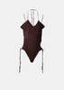 ANDREĀDAMO Ribbed Knit Sleeveless Bodysuit - Brown - Thumbnail 1