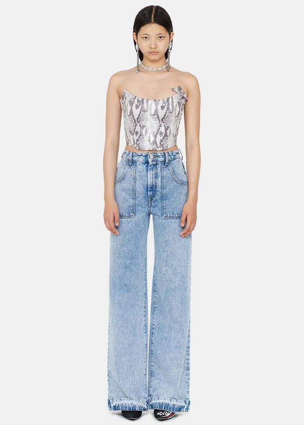 ALESSANDRA RICH Light Grey Python Print Bustier - LIGHT GREY