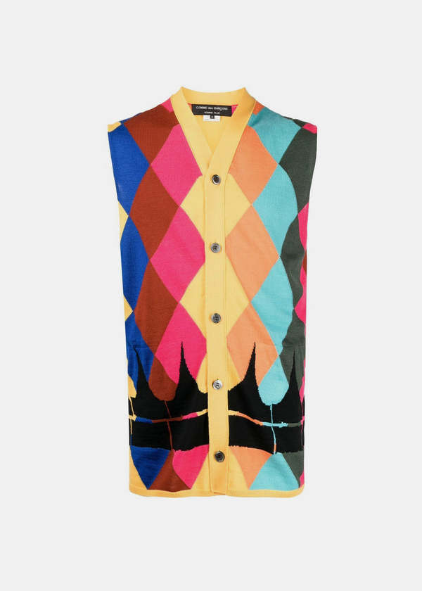 COMME des GARÇONS HOMME PLUS argyle vest comme des garçons homme plus Multicolor Argyle Sleeveless Cardigan
